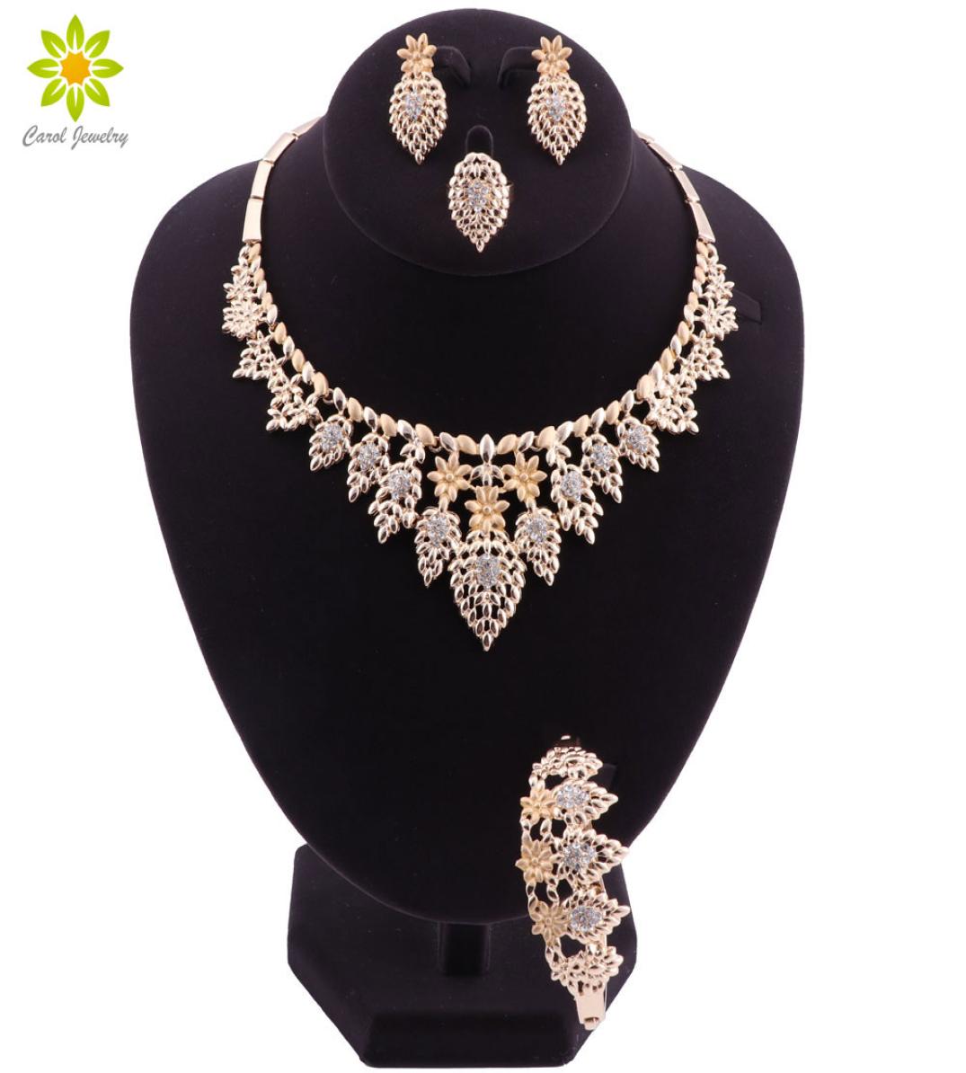 

Bridal Gift Nigerian Wedding African Beads Jewelry Set Brand Woman Fashion Dubai Gold Plated Necklace Earrings Set4029005