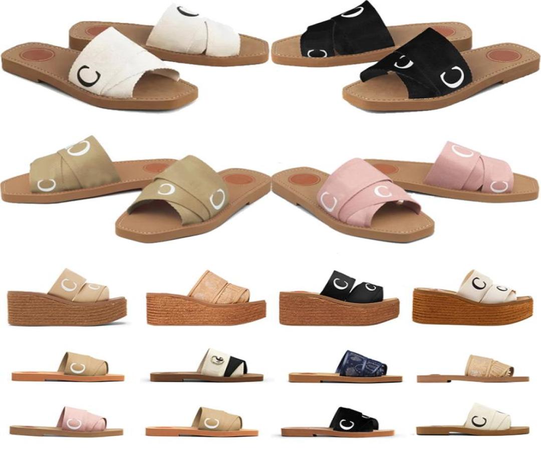 

2022 Top Branded Women Woody Mules Wedge Flat Slippers Sandals Designer Slides Mid High Heels Rubber Lace Canvas Casual Summer Bea9262480, Red
