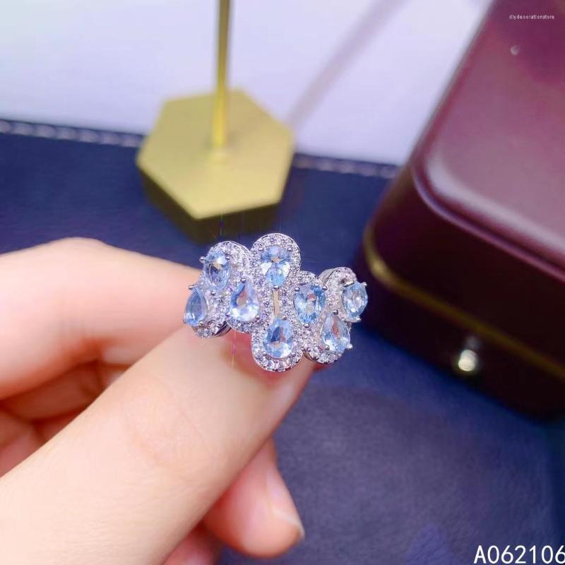 

Cluster Rings 925 Pure Silver Chinese Style Natural Aquamarine Women's Luxury Noble Elegant Adjustable Gem Ring Fine Jewelry Support