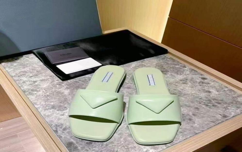 

2021Pda Slide Slipper Luxury Brand Triangle Sandals Fashion Ladies Leather Flat Shoes Slippers4538429, Pink