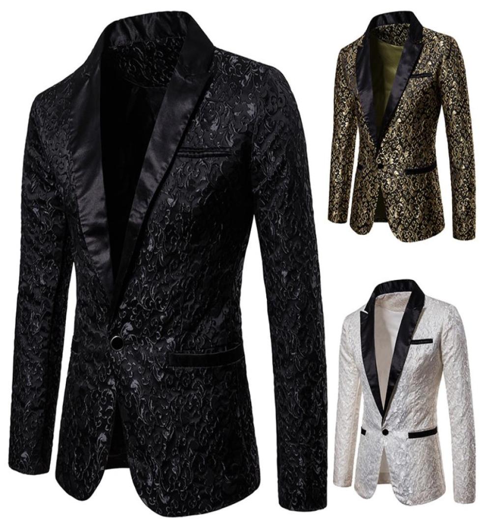 

Gold Embrodiery Men039s Casual Jacquard Blazer Slim Formal Wedding Jackets One Button Solid Color Suit Tops Man Blazer Whi7274268, Black