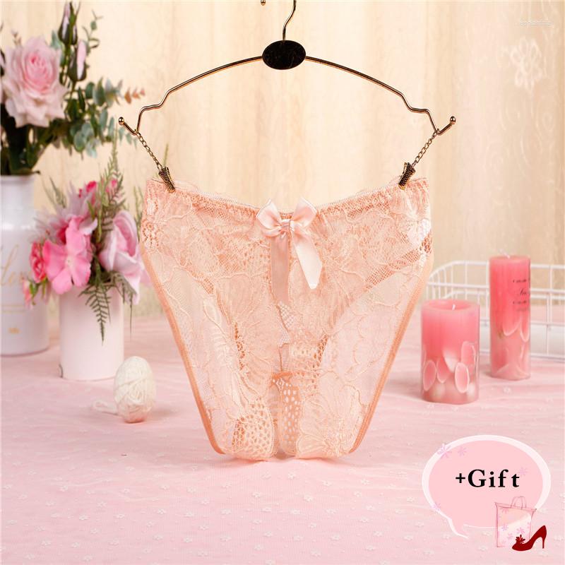 

Women's Panties Women Sexy Open Crotch Lace Bow Hollow Flowers Mesh Temptation Erotic Bikini T Pant Couple Underwear, Black
