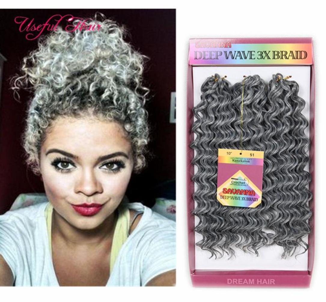 

CHRISTMSA braid in bundles 10INCH DEEP WAVE Synthetic brazilian hair bundles 3pcpack high quality jumpy Bouncy Curl crochet braid5204246, 1b+grey