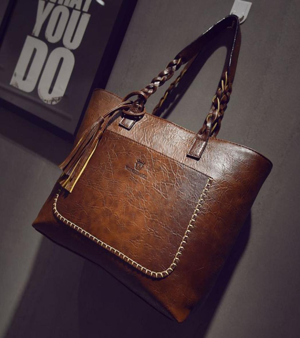 

Retro brown large capacity Tote Bag Women039s high quality leather handbag Woven handle personalized shoulder bag1467327, Blue
