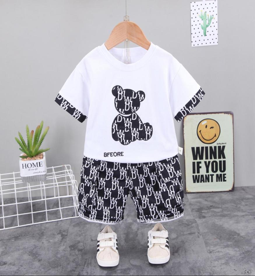 

New Summer Baby Girl Clothes Suit Boys Cotton Cartoon Bear TShirtShorts 2PcsSet Toddler Casual Costume Kids Tracksuits1629780, Black
