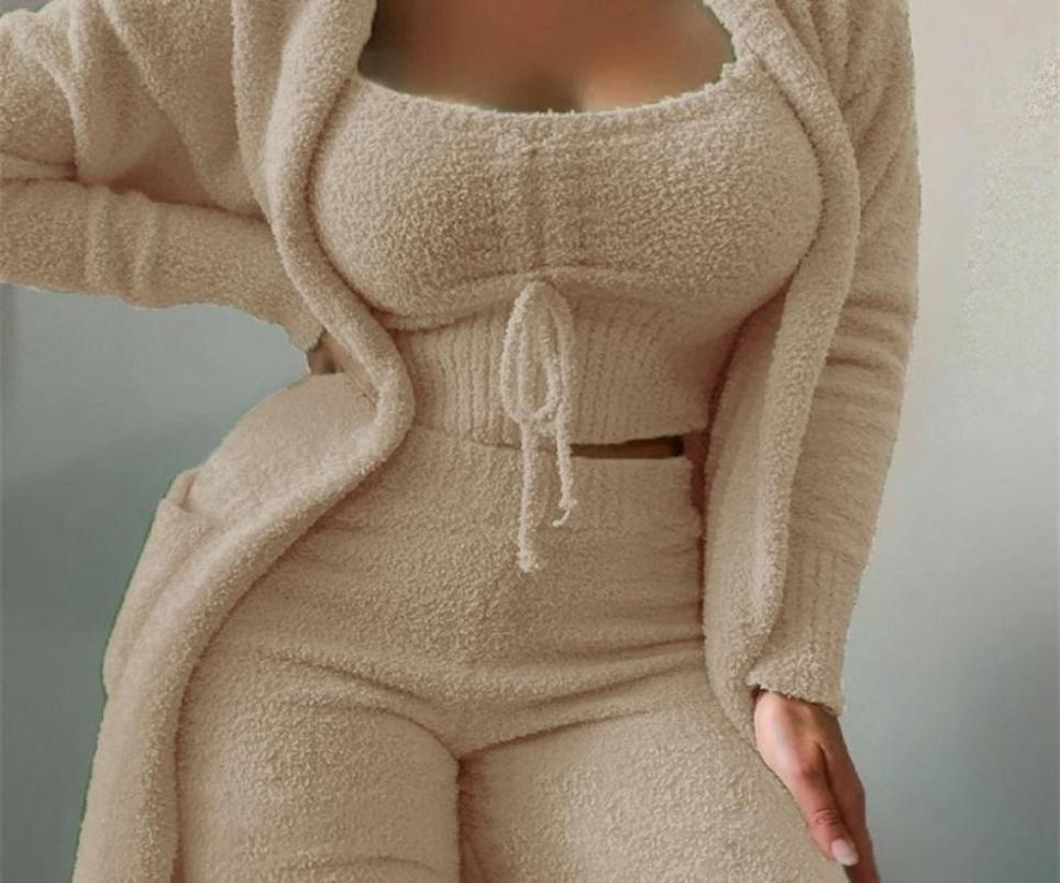 

Womens Sleepwear Autumn Winter Velvet Pajamas Set Crop TopLong PantsCoat 3 Pieces Suit Warm Soft Fleece Homewear Pyjamas S3XL 22092880245, Khaki