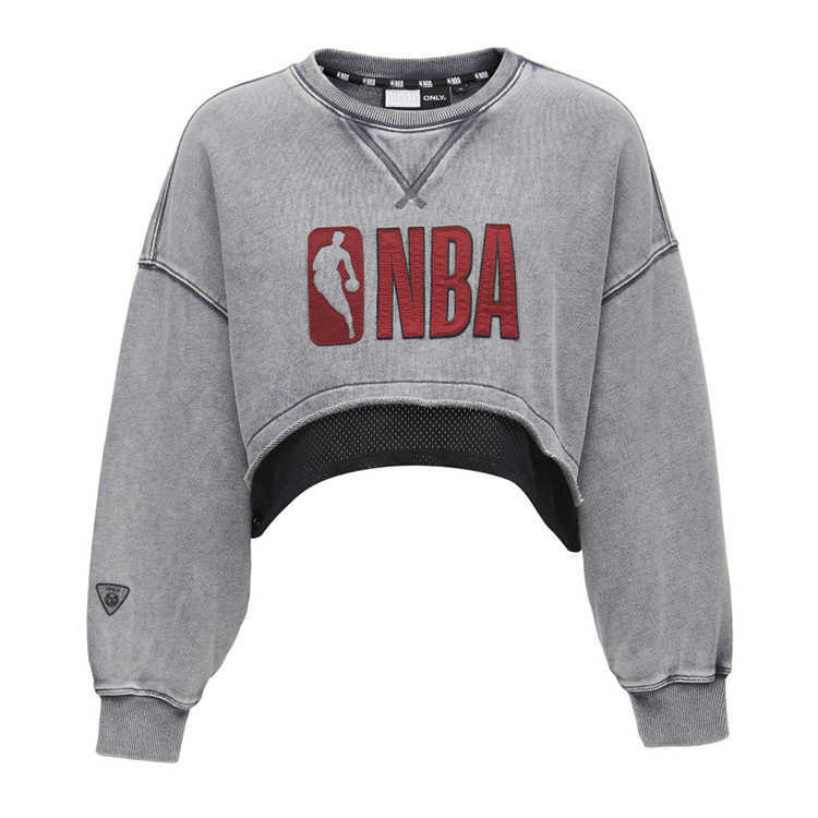 

New Acid Yhh-010 Wash Vintage Cropped Tops Round Neck Embroidered Women's Hoodies Sweatshirts, Black