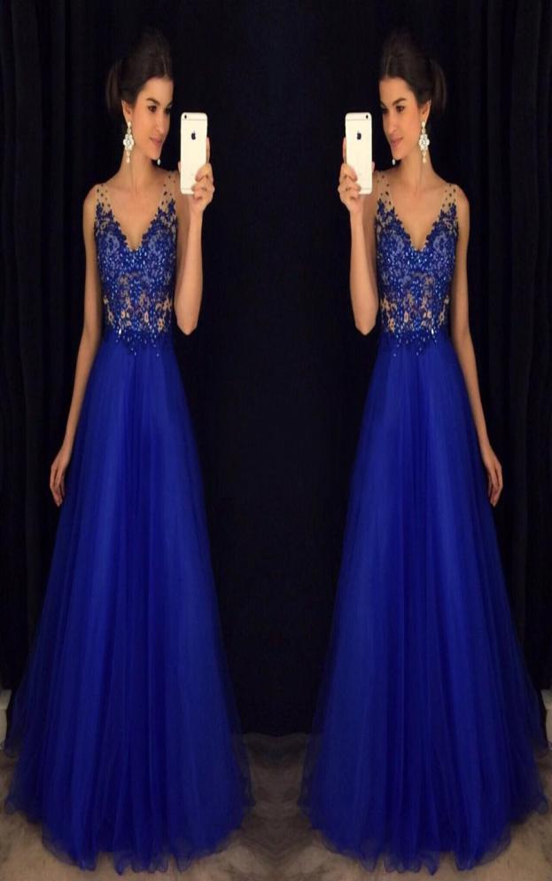 

Royal Blue Beaded Prom Dresses Long vestidos de fiesta largos elegantes de gala V Neck A Line Formal Evening Party Gowns4142956, Champagne