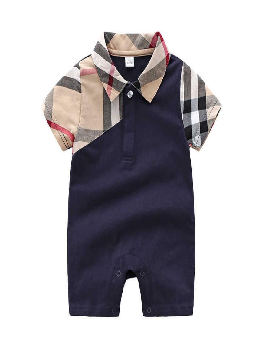 

10 style baby boys jumpsuits Baby girls clothes Short Sleeve Plaid romper 100 cotton children Infant clothing 024 Month4266724, Blue