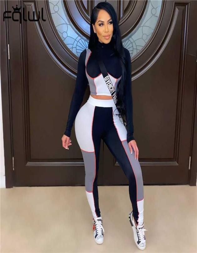 

FQLWL Patchwork Ladies Tracksuit Female 2 Two Piece Set Women Outfits Bodycon Crop Top Leggings Sweat Suit Matching Sets Female Y07019278, Orange
