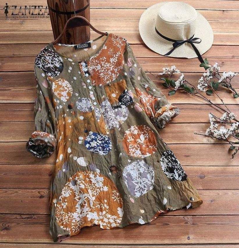 

Women039s Blouse Zanzea Summer Floral Printed Long Sleeve Shirt Oversize Tunic Top Female Vintage Blusas Robe Plus Size Y1908235503900, Green