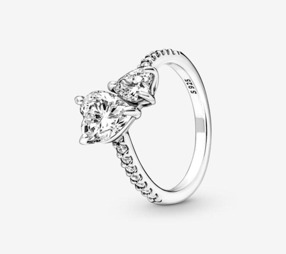 

100 925 Sterling Silver Double Heart Sparkling Ring For Women Wedding Rings Fashion Jewelry Accessories22667932625282
