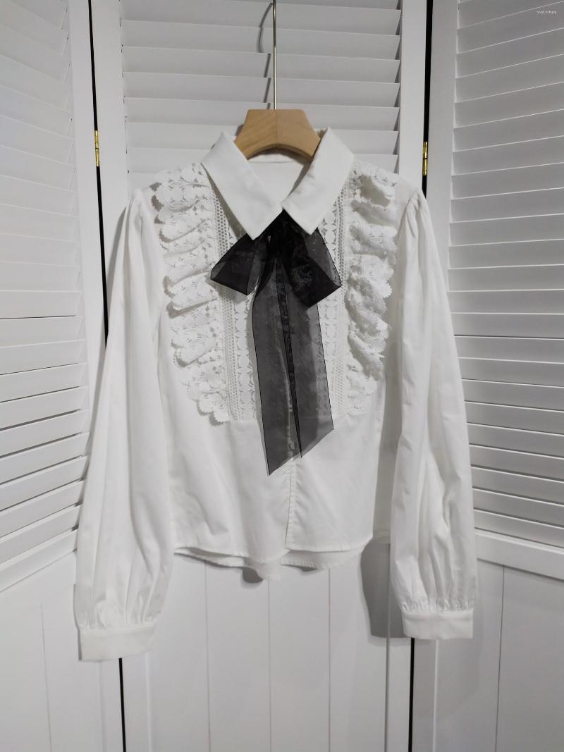 

Women' Blouses 2023 Women Fashion Long Sleeve Sexy Casual Bow Streamer Three-dimensional Lace Shirt 0307