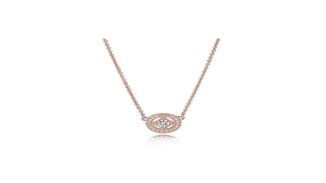 

Rose Gold 18K Vintage Pendant Necklace ZC Zircon Women with Pandora Style Earrings Original Gift Box2839786