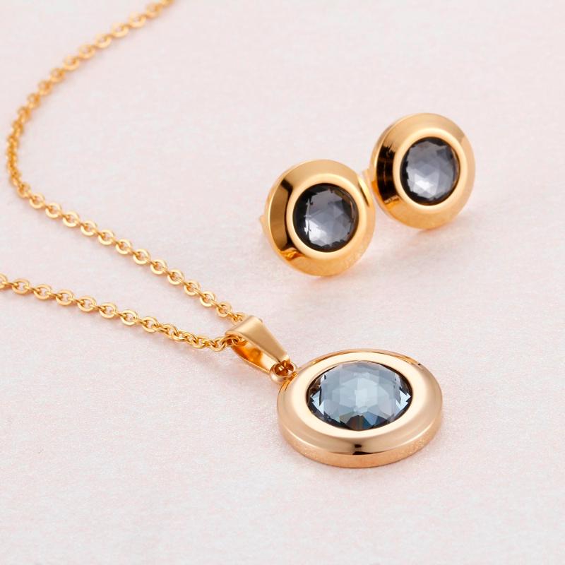 

Necklace Earrings Set & Cubic Zirconia Round For Women Girls Stainless Steel OL Jewelry SetEarrings, Picture shown
