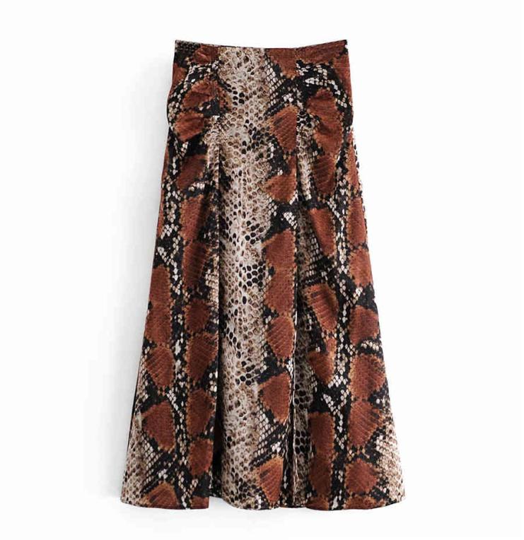 

Streetwear Women Snakeskin Print Skirts Fashion Ladies Zipper High Waist Elegant Female Chic Side Slit Skirt 2104273449140, Brown