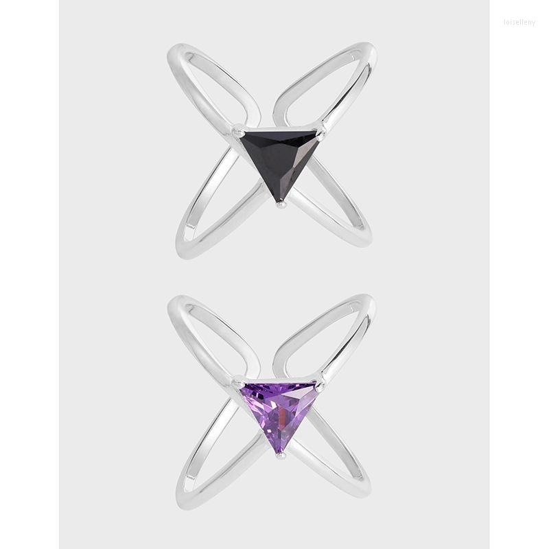 

Cluster Rings S925 Sterling Silver Open Ring INS Minority Design Sense Versatile Geometric Triangle Purple Zircon Sweet Romantic Wedding