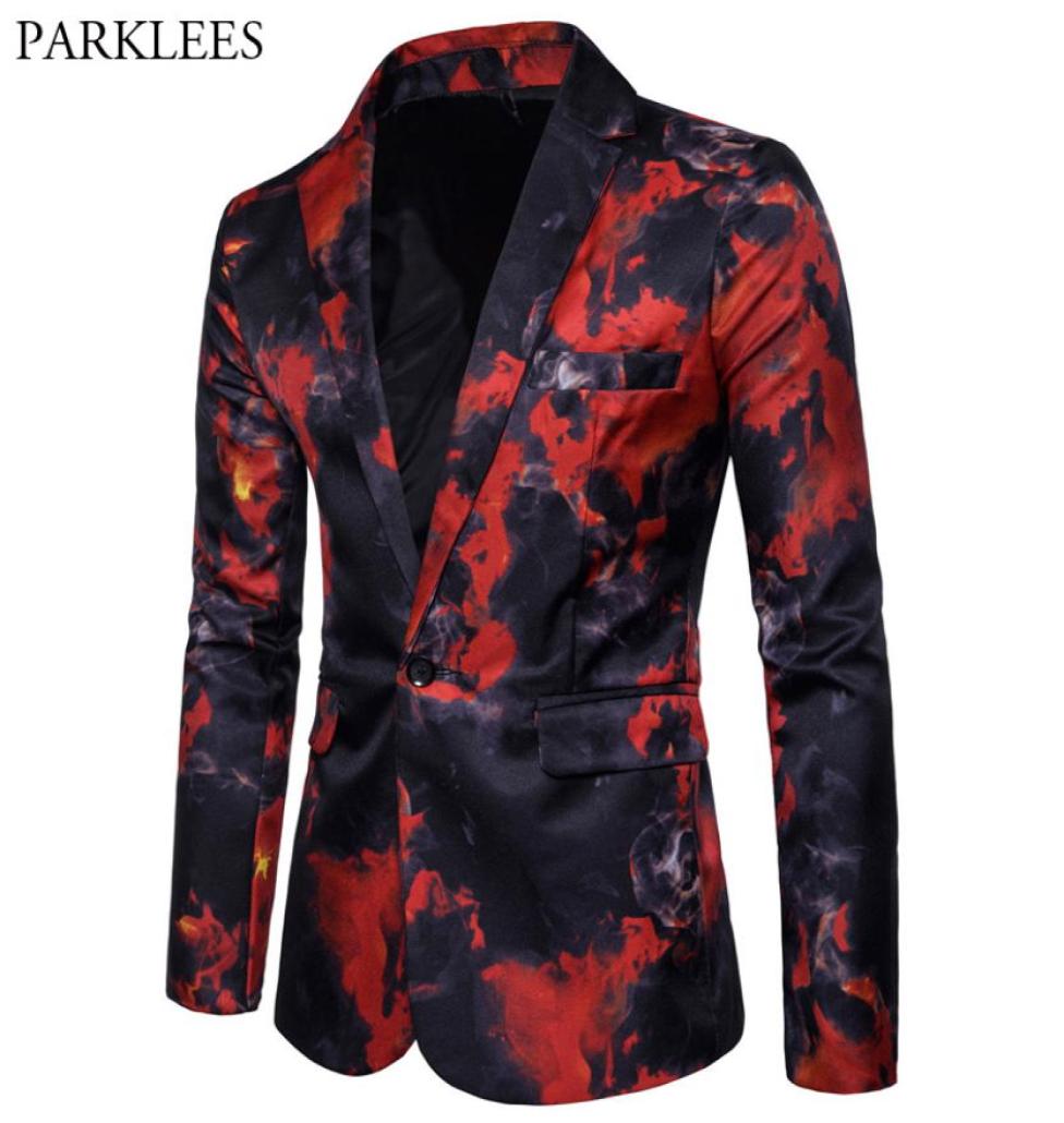 

Mens Red Flame Printed Blazer Jacket 2018 Brand Casual Slim Fit Single Button Blazer Men039s Suits and Blazers Terno Masculino 7921242, Blue
