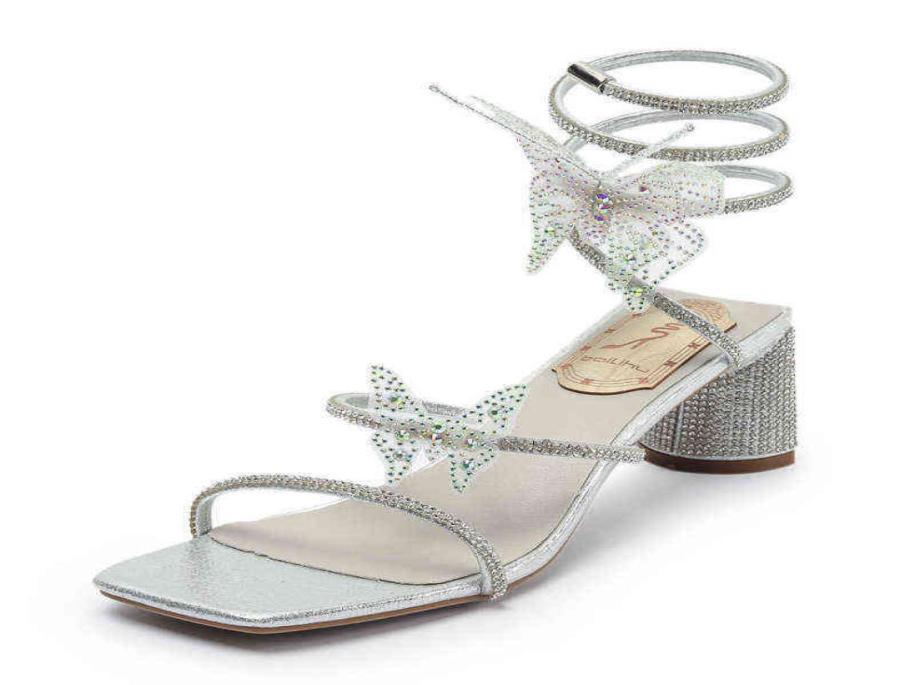 

Sandals Designer Women Square Toe High Heels Fairy Geomantic Luxury Rhinestones Butterfly Twining Chunky Heeled Sandals Slippers 26980437, Pink