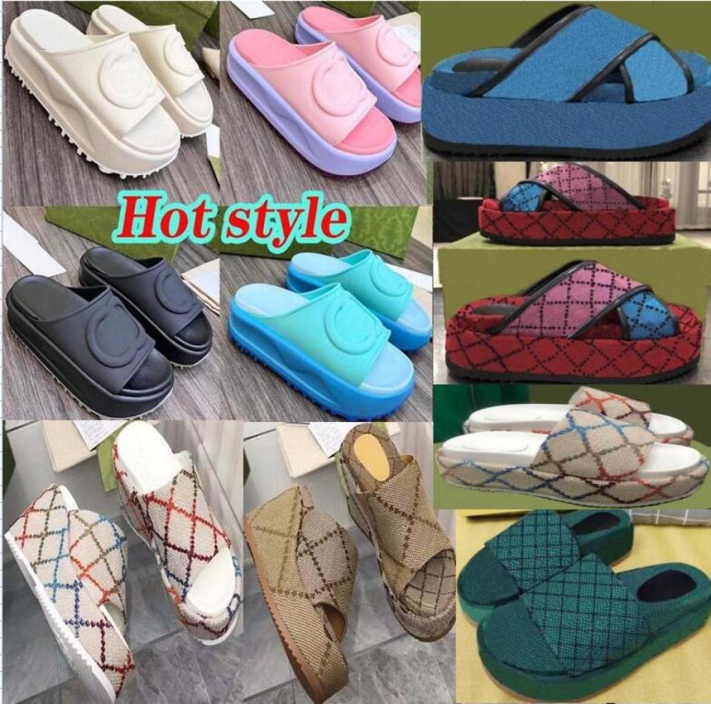 

2023 womens fashion embroidered canvas designer Slippers slip on girls 60mm Canvas covered platform sandals and dust bags2413416, Green