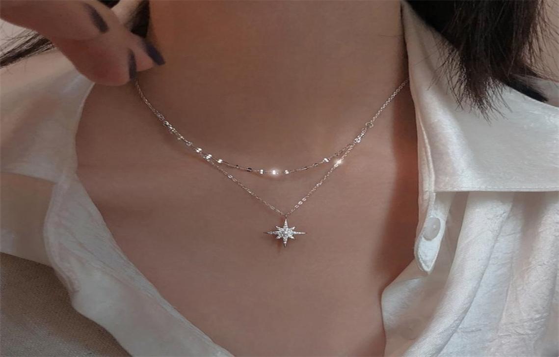 

s925 sterling Silver Star Moon Double Necklace Women Clavicle Chain Shiny Diamond Fashion Jewely Accessories 2208188861950