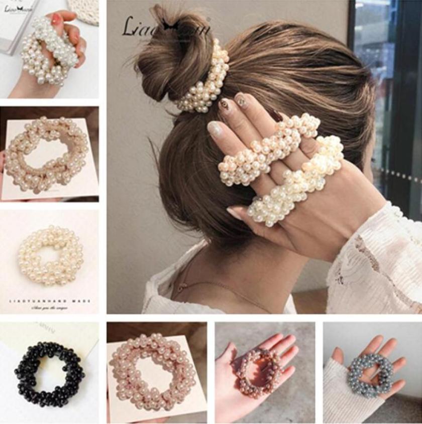 

Woman Elegant Pearl Hair Ties Beads Girls Scrunchies Rubber Bands Ponytail Holders Hair Accessories Soft Elastic Hair Band Scrunch4317419, Red