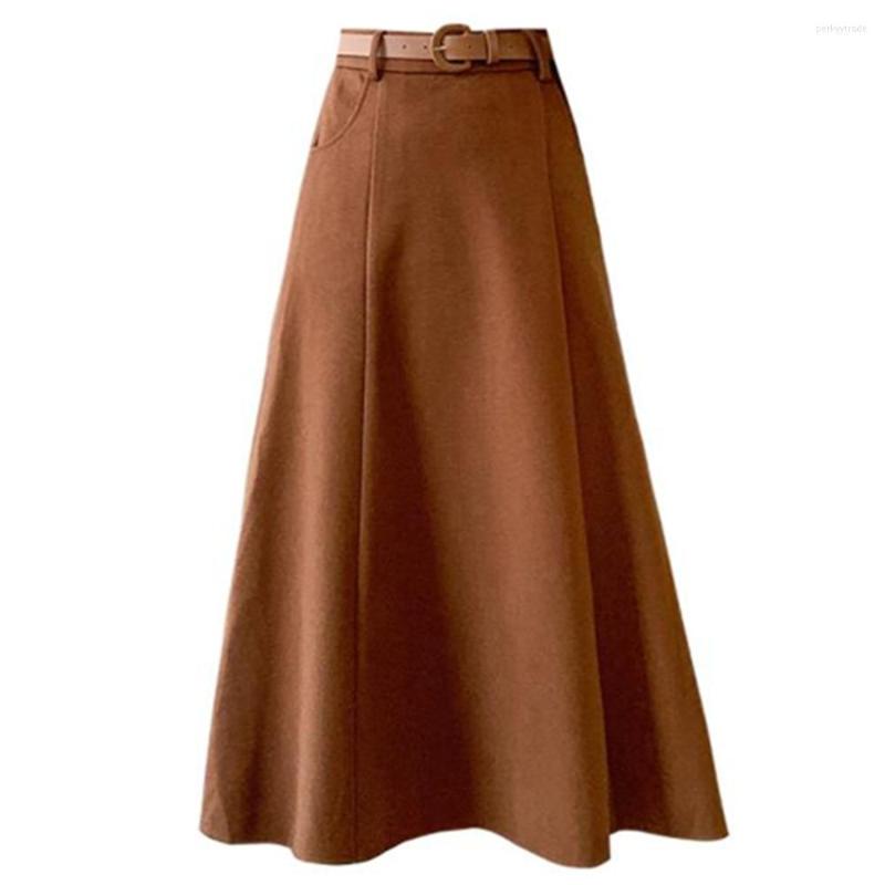 

Skirts Winter Women Long Woolen Skirt Fashion High Waist Brown Wool Female Casual Thick Warm A-Line Maxi, Wool skirt
