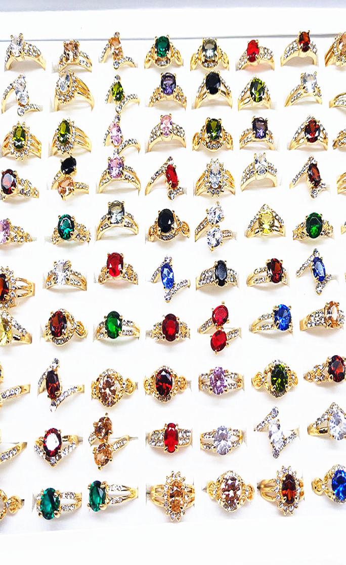 

whole 50pcsLot women039s rings gold plated Rhinestone Zircon Stone fashion Jewelry ring party gifts Mix Styles brand new5028438