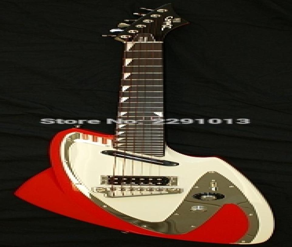 

Custom J BACKLUND DESIGN JBD 100 Shark Shaped Metallic Red White Top Electric Guitar Chrome Pickguard Locking Tuners6419609