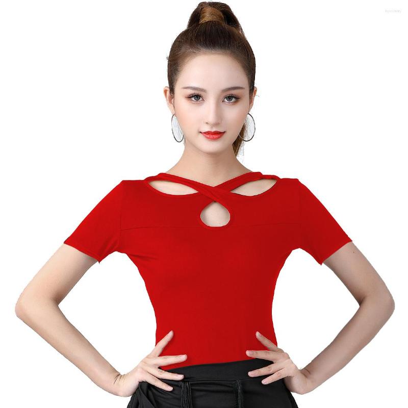 

Stage Wear Fashionable Short-Sleeved Latin Dance Top For Women Cross-Back Design Suitable Dancing And Training 2023, Royal blue