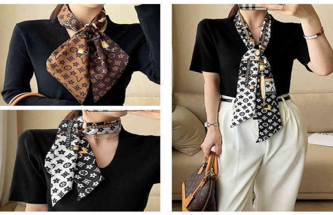 

Designer Lvp Silk Head Bag Hair Scarf Europe America Fashion Vintage Letter Edge Printing Decoration Womens Long Small Temperament4192507