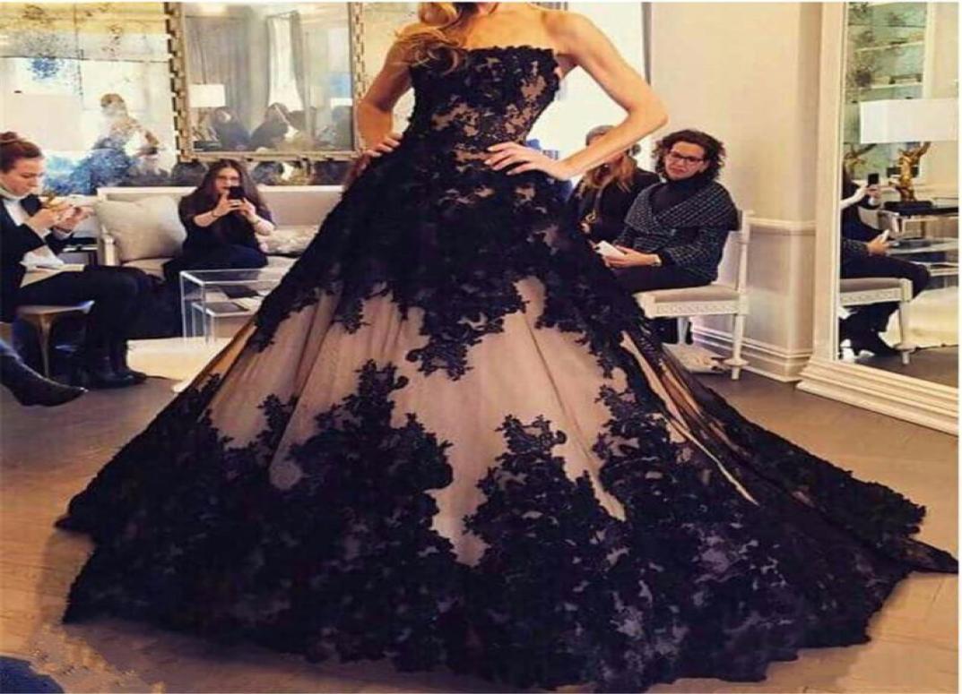 

Lace Appliques Ball Gown Evening Dress Strapless Sleeveless Black and Nude Prom Gowns vestido largo de fiesta2464083, Chocolate