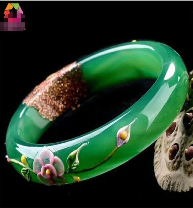 

Natural Green Bracelets Colored Drawing Peacock and Flower Bracelets Bangles Gift For Women Jades Jewelry1211397