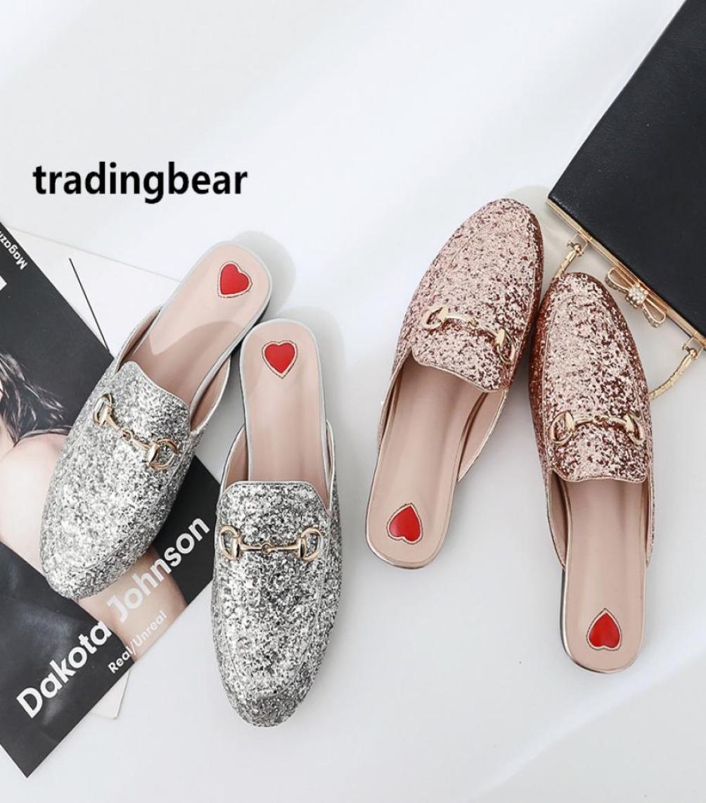

Fashion flat mule glitter pink silver sequined slipper women shoes pumps size 35 to 39 40 413387740, Black