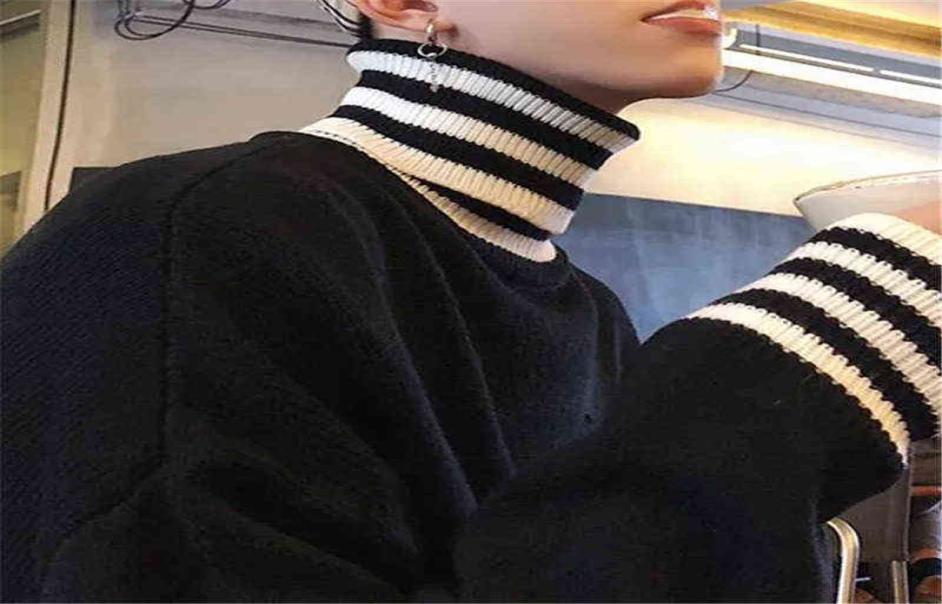 

Striped Turtleneck Sweater Men Sweaters Korean Fashion Loose Sweaters Autumn Winter Clothing Harajuku Knitted Tops Sueter Hombre L5022865, Black