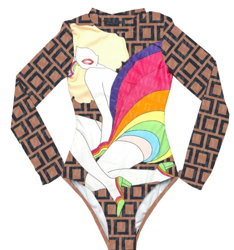 

Women Long Sleeve Swimsuit Designer Letter Print Swimwear Beach Vacation Bathing Suit Spring Swim Wear4073131