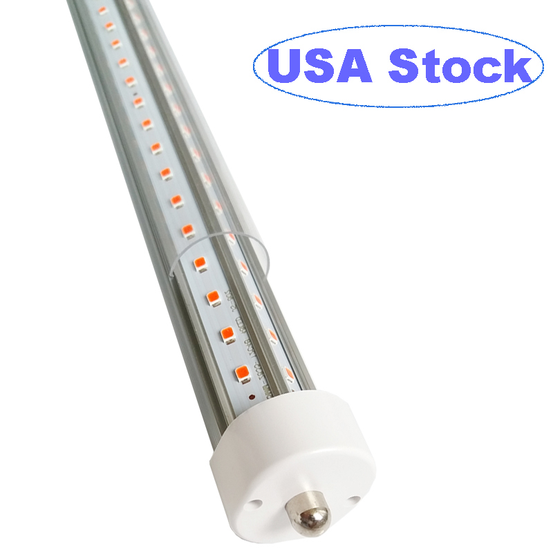 

8FT LED Tube Lights, 72W 9000LM 6500K,T8 FA8 Single Pin LED Bulbs(300W LED Fluorescent Bulbs Replacement), V Shaped Double-Side, Clear Cover Dual-Ended Power usalight