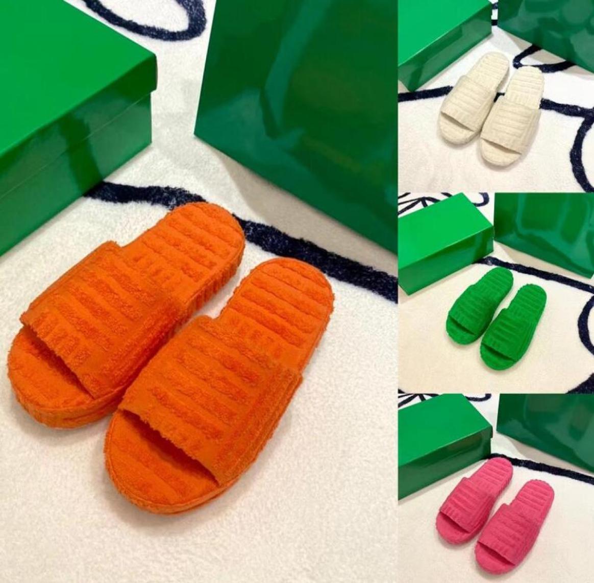 

Outdoor Slippers Sandals Women Designer Slides Fabric Rubber Fur Cotton Outsole Grass Green Thick Bottom Slipper Wedge Fluffy Reso7860120, Orange