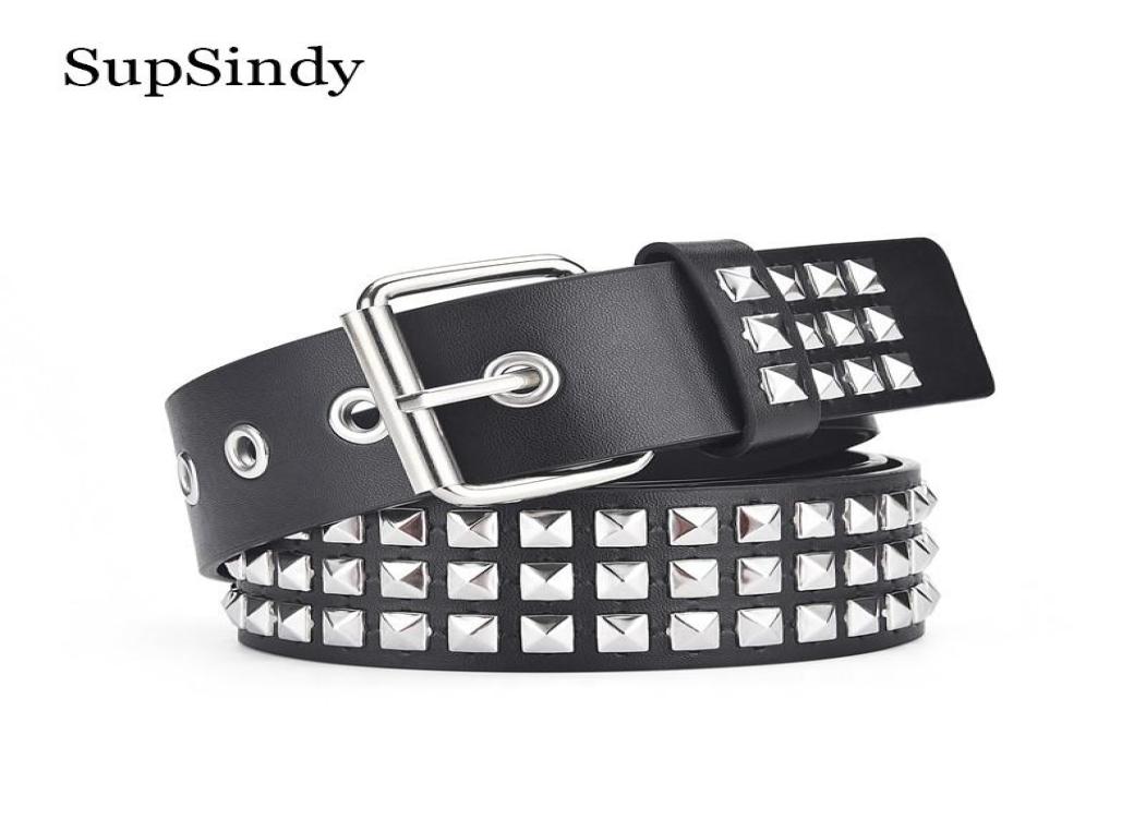 

Belts SupSindy Men Belt Punk Geometric Rivet Pin Buckle PU Leather For Women Jeans Waistband Rock Motorcycle Hip Hop Male Strap8607860, Black