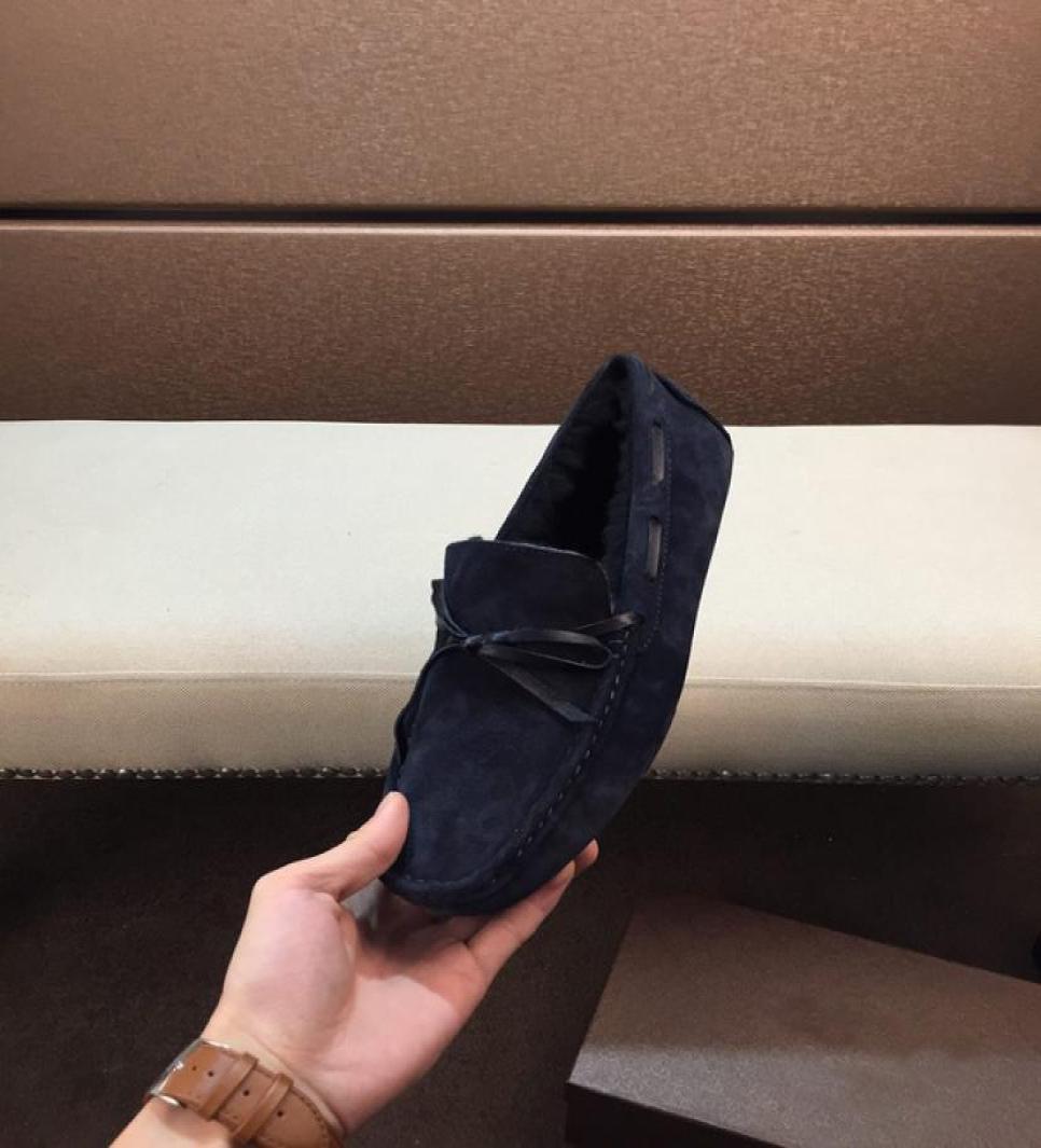 

Orignal Box Luxury New Mens Winter Snow Keep Warm Wool Loafers Drive Walk Dress Genuine Leather Shoes Size 38443334127, Black