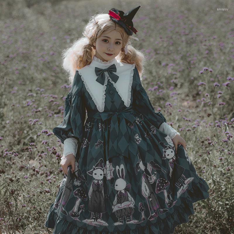 

Casual Dresses Lolita Dress Elegant Kawaii Animal Printing Vintage Party Gothic 2023 Japanese Harajuku Cosplay OP, Green