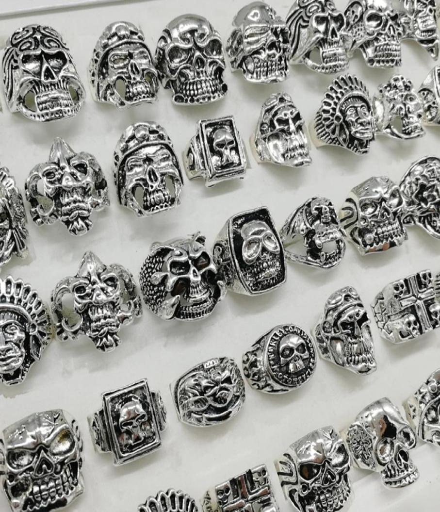 

Newest punk Style 20pcslot silver skull band rings mix Skeleton big Sizes Men039s women metal Jewelry gifts7513721