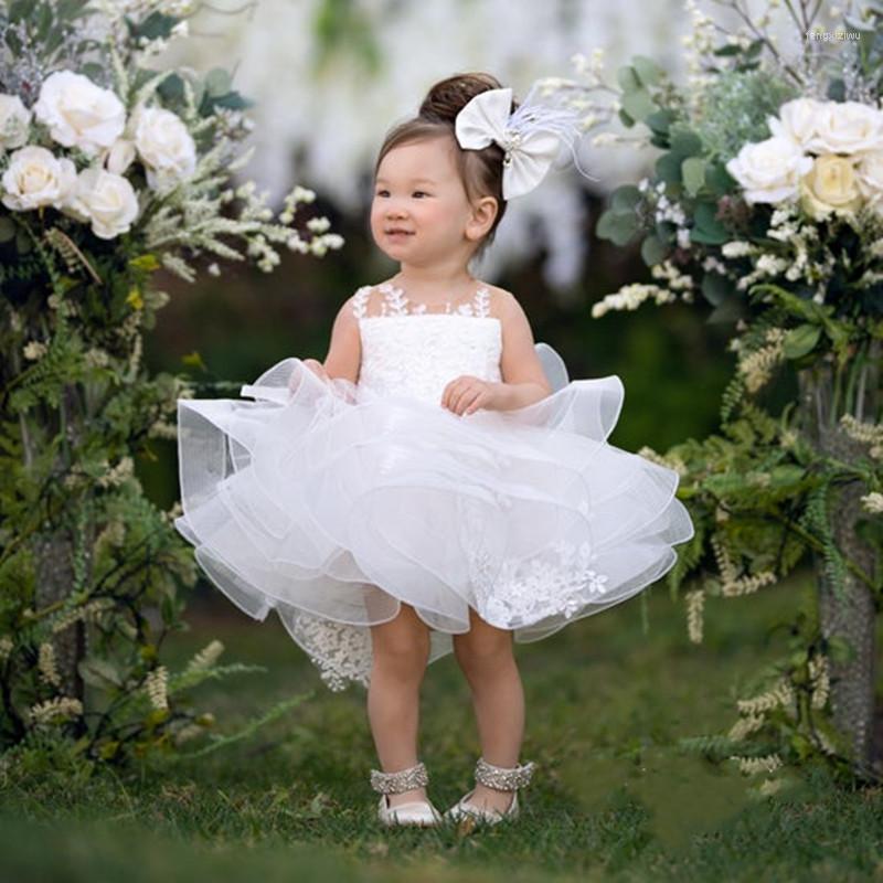 

Girl Dresses White Fluffy Organza Baby Party Gown Children Knee Length Flower Dress Infant Kids 1-14Y Birthday