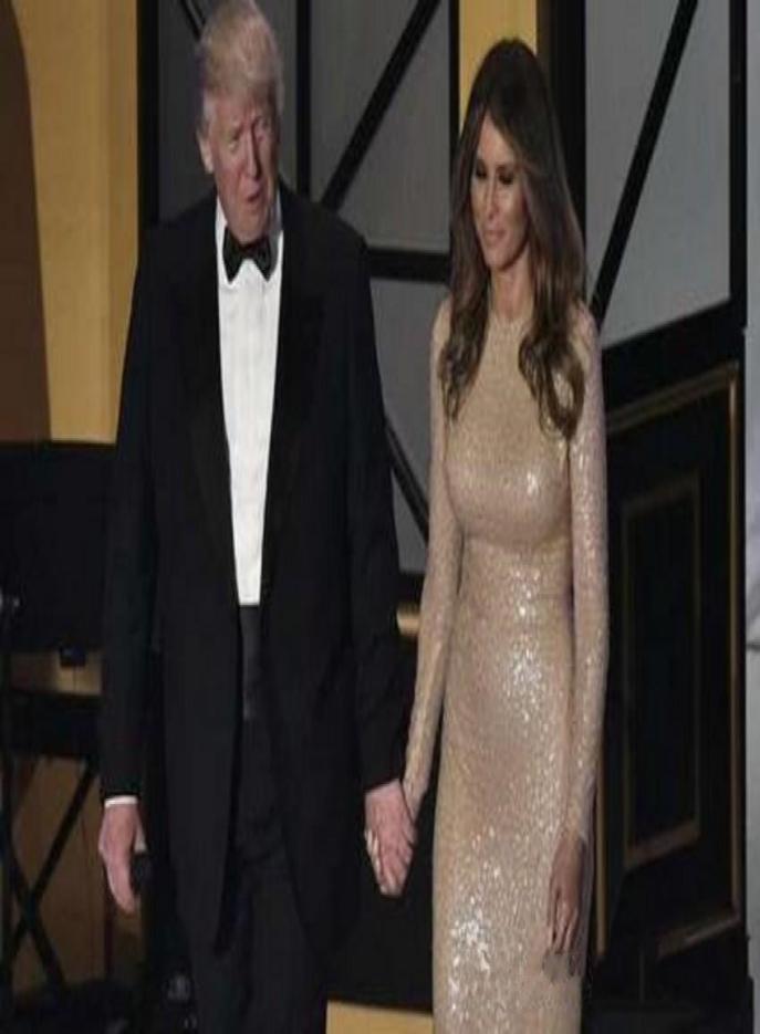 

2020 New Melania Trump Sequined Champagne Celebrity Gowns Mermaid Crew Neckline With Illusion Long Sleeves Floor Length Evening Dr8732495, Lavender
