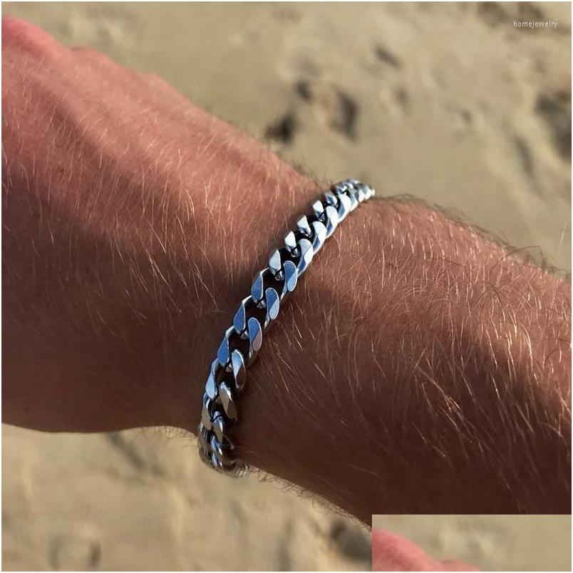 

Chain Link Bracelets Fashion Cuban Men Bracelet Steel Sier Plated 3/5/7Mm Width Chains For Women Punk Jewelry Pseira Drop Delivery Dho3D