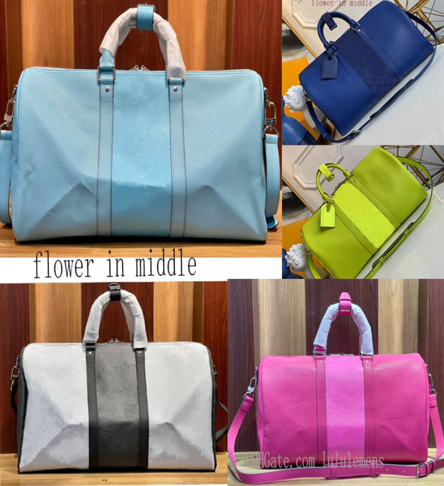 

8 colors overnight bag Green Yellow Blue pink Keepall designers Bags 50 45 handbag Travels purse geninue leather Bandouliere patte4522880, Sky blue