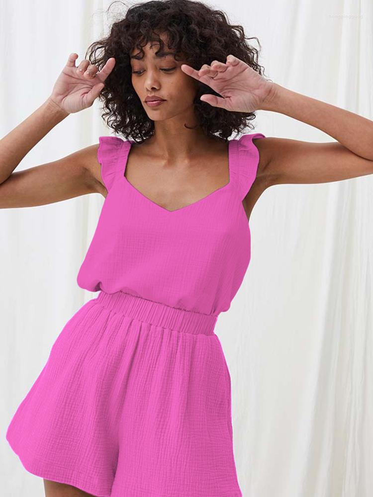 

Women' Sleepwear Restve Autumn Women' Nightwear 2 Piece Sets Cotton V Neck Sleeveless Tops Casual Night Suits With Shorts Female 2023, Green