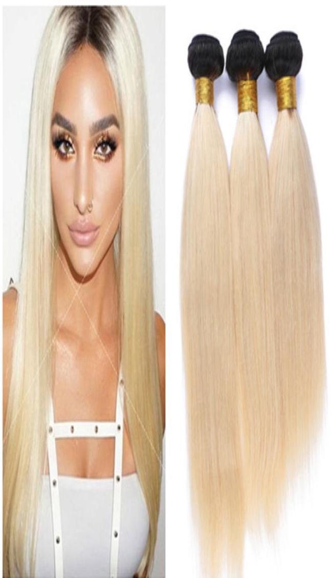 

1B613 Blonde Ombre Human Hair Wefts 3Pcs Peruvian Virgin Hair Bundles Deals Silky Straight Dark Roots Blonde Ombre Human Hair Ext3067069, Ombre color