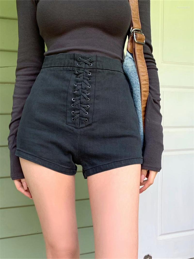 

Women's Shorts Alien Kitty High Waist Skinny Denim Women Summer Fashion Streetwear Lace Up Bodycon Slim Sexy Party Vintage Jeanswear, Grey