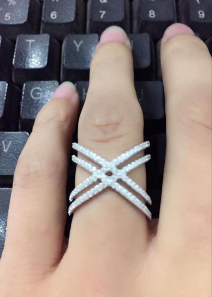 

Genuine 925 Sterling silver size 6789 micro pave cz double Criss cross X ring for wedding women finger jewelry D1811140574348905527406